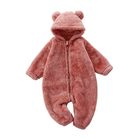 

Frontwalk Baby Winter Outwear Outfits Thicken Fleece Romper One Piece Onesies Home Cartoon Hooded Jumpsuit Long Sleeve Pink 90cm