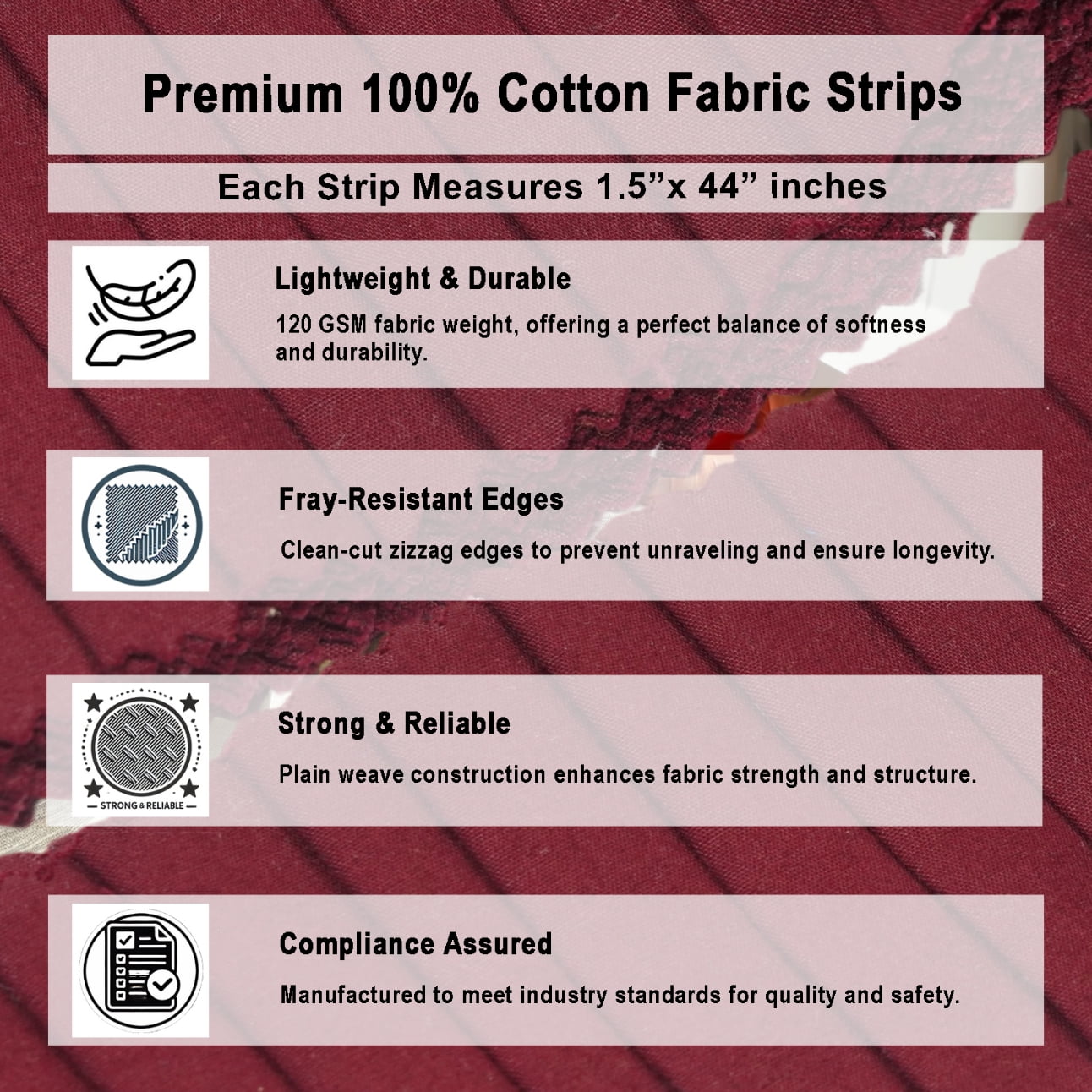 Soimoi Solid Jelly Roll Fabric Strips for Quilting, 1.5" Precut Fabric for DIY, 40 Strip Assorted Bundle, Jelly Roll For Scrapbooking, Perfect Quilting Fabric for Sewing, Craft - Blood Maroon