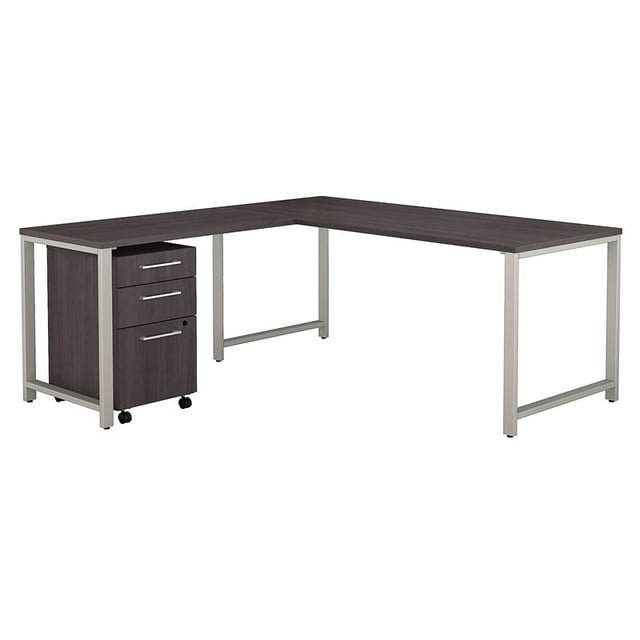 L-bureau de la Série 400 72W avec Retour 42W et Armoire en Bois d'Ingénierie Gris