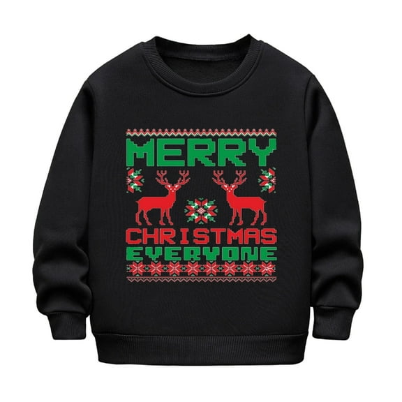 Atogsazn Toddler Boys Christmas Sweatshirt Kids Girls Cute Printed Long Sleeve Pullover Sweatshirt Fall Winter Tops Clothes 04-Black 9-10 Years Fashion
