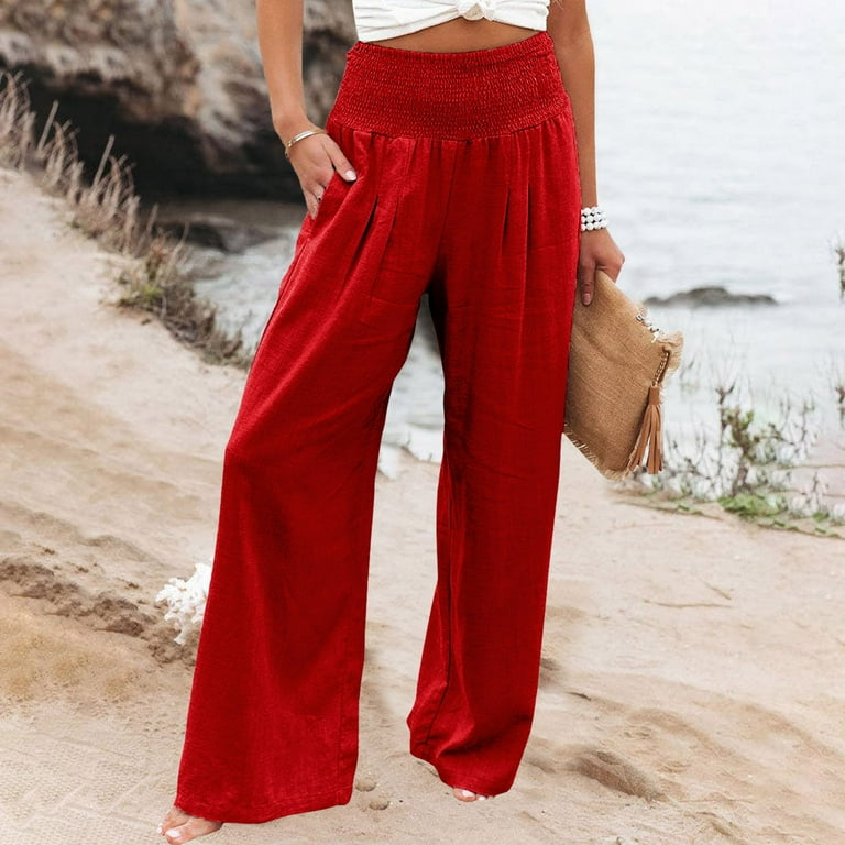 Zhizaihu Women's Wide Leg Summer Linen Pants, High Waist Zhizaihu Women's Wide Leg Summer Linen Pants, High Waist