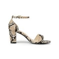 thumbnail image 3 of BLISSFUL STEP Women's Snake Printed Block Heel Ankle Strap Sandals Khaki Snake 6, 3 of 8