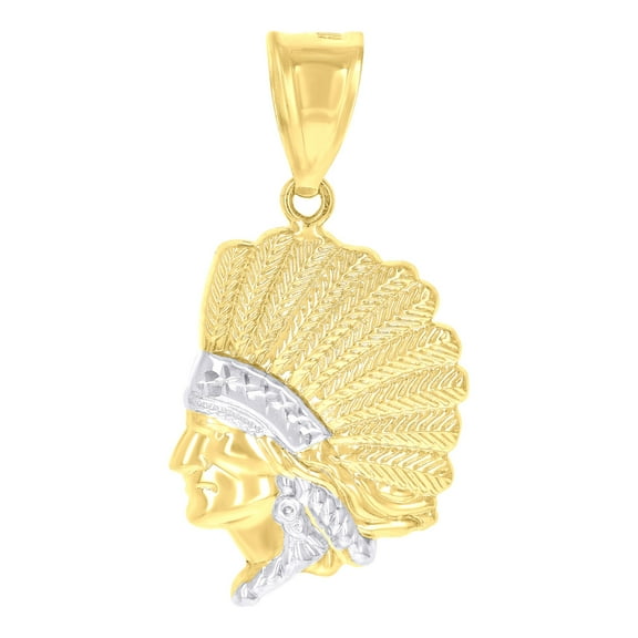 14k Two-Tone Gold Mens Native Indian Fashion Charm Pendant