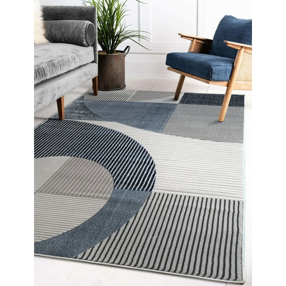 LaDole Rugs 3x10 ft Modern Premium Area Runner Rug | Geometric Long Carpet For Hallway, Kitchen, Entry Way, Indoor Floor Décor | Blue Grey