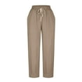 thumbnail image 4 of AIEOTT Womens Casual Cotton Linen Baggy Pants Casual Elastic Waist Pants Plus Size Lounge Pants Loose Fit Trousers with Pockets, 4 of 5