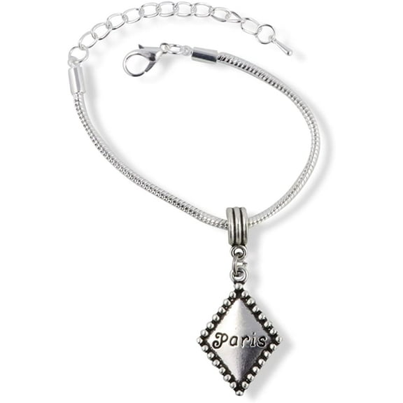 Emerald Park Jewelry Paris on a Diamond Shape Snake Chain Charm Bracelet