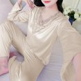 thumbnail image 5 of Jalioing Womens Satin Pajama Set 2 Piece Long Sleeve Lace V Neck Shirt and Pants Silk Sleepwear Set M-3XL, 5 of 7