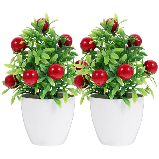 KAKOWELY 2 piezas de árbol frutal artificial en maceta, bonsái, accesorio decorativo