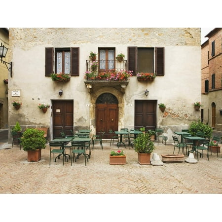 Early Morning Exterior of a Restaurant, Pienza, Italy Print Wall Art By Dennis