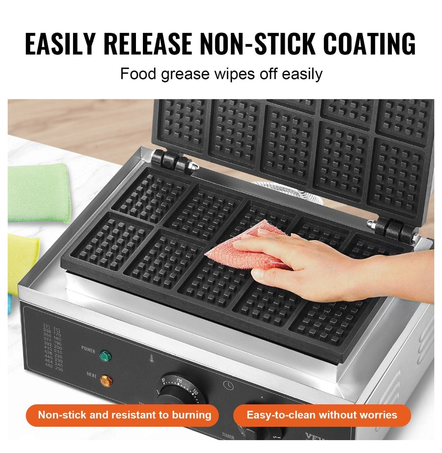 Commercial Waffle Maker, 10 Rectangular Waffles 1550W - Stainless Steel Baker Machine with Temperature Control & Timer for Restaurant, Home, Snack Stall