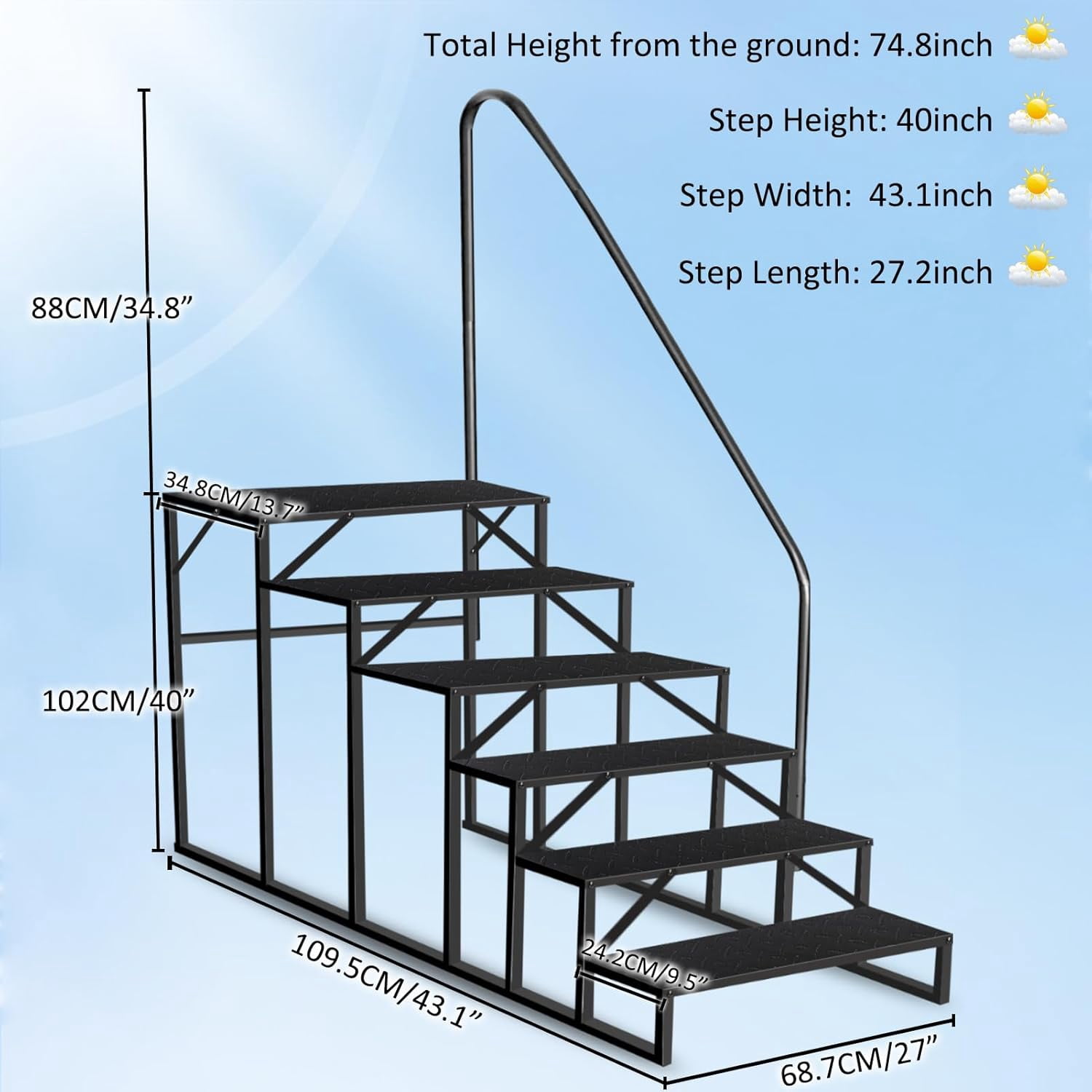 Swimming Pool Ladder Above Ground Pools, Step Stool Ladder with Handrails, Heavy Duty Hot Tub Steps (6 Step)