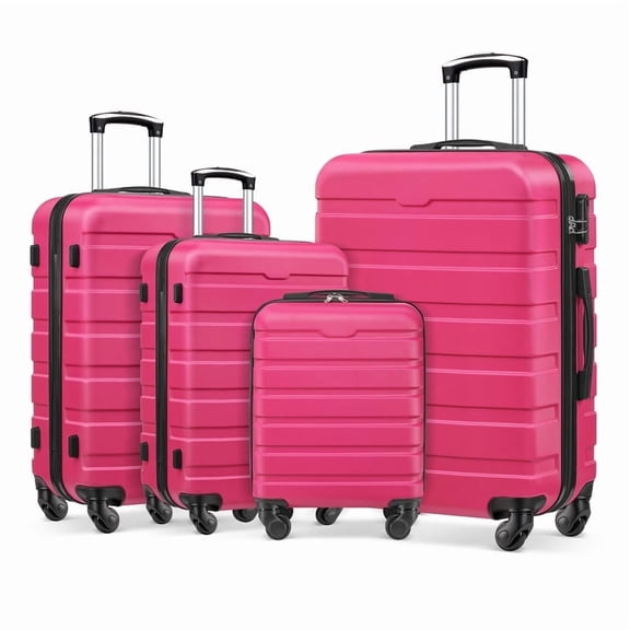 4 Piece Luggage Set 16/20/24/28 inch Hardside Lightweight Suitcase with Spinner Wheels (Rose Red)