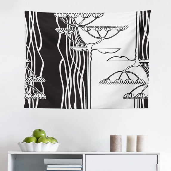 Nature Art Tapestry, Tree Swirl and Falling Leaves in Autumn Themed Image Tangerine Tone Leaves, Fabric Wall Hanging Decor for Bedroom Living Room Dorm, 2 Sizes, Orange and Black, by Ambesonne
