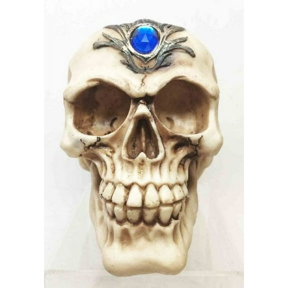 EXTRA TERRESTRIAL BLUE SAPHIRE CHIEF ALIEN SKULL STATUE FIGURINE
