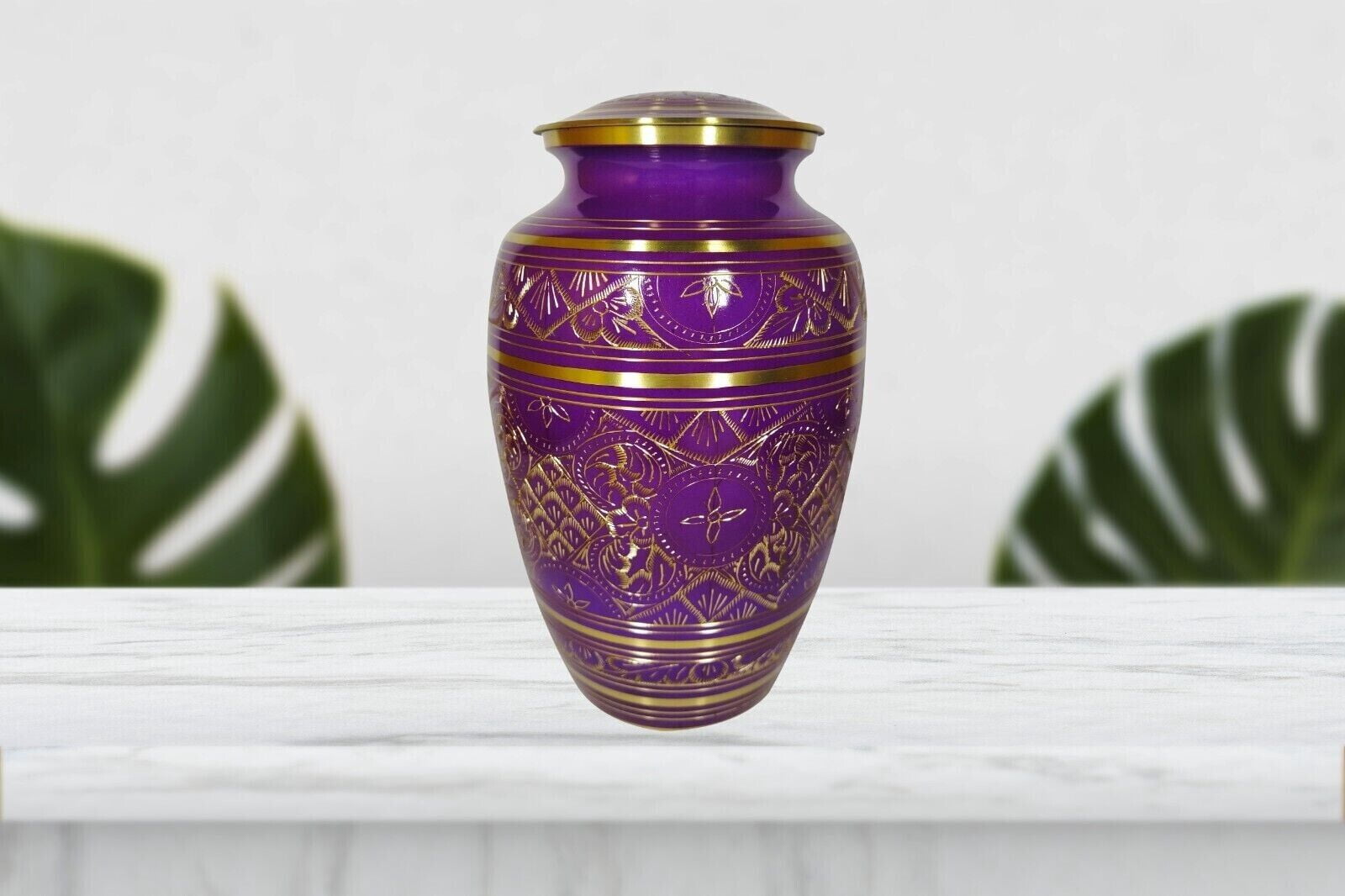 Cremation Urn Purple Gold Engraved Funeral Burial Urn For Human And Pet Ashes Large Human Urn for Human Ashes with velvet bag