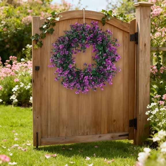 Luxcidy 15.35in Simulation Orchid Wreath, Purple Artificial Flower Plastic Wreath for Living Room, Garden, Door Head Decoration, Indoor Outdoor