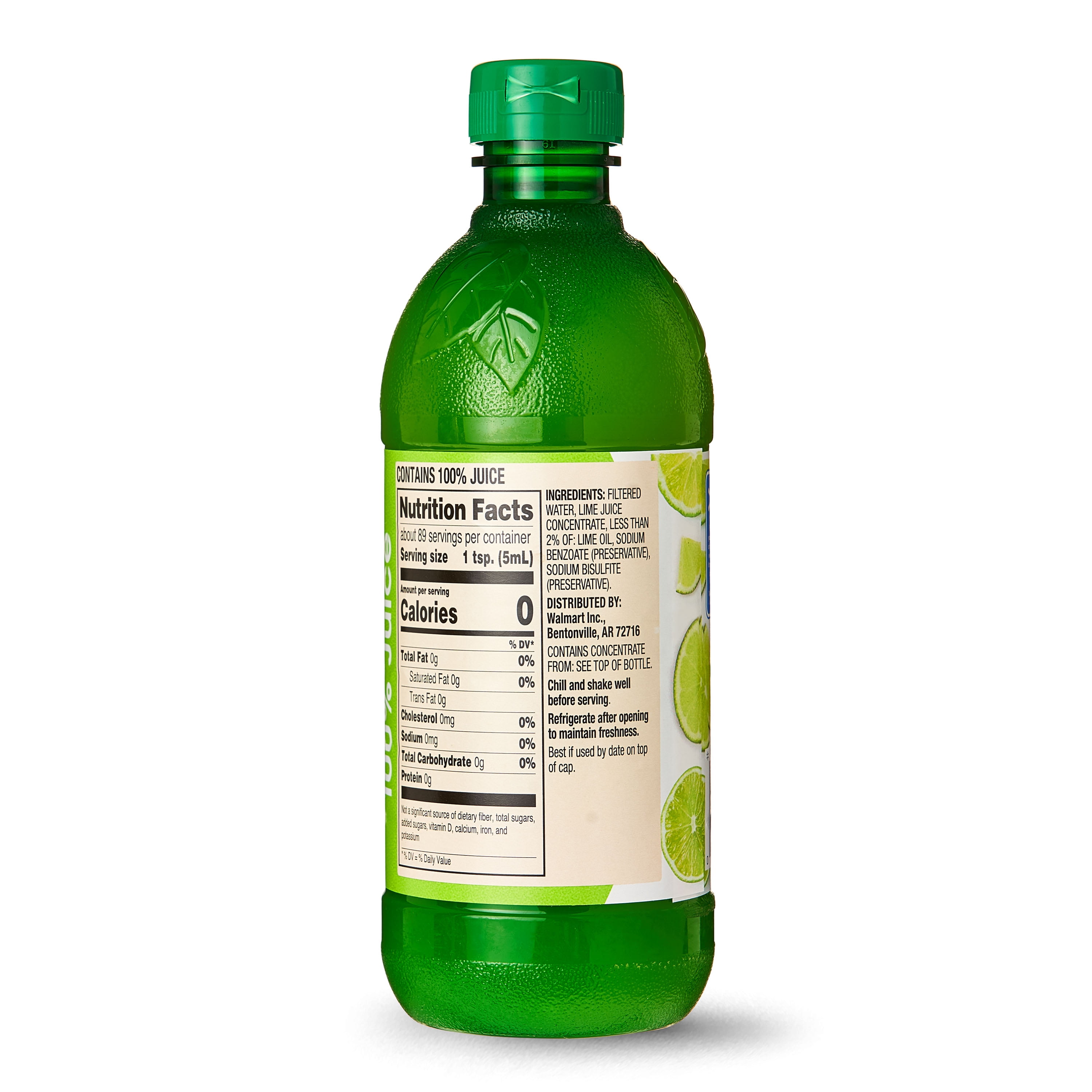 Great Value Lime 100% Juice, 15 fl oz (Shelf Stable)