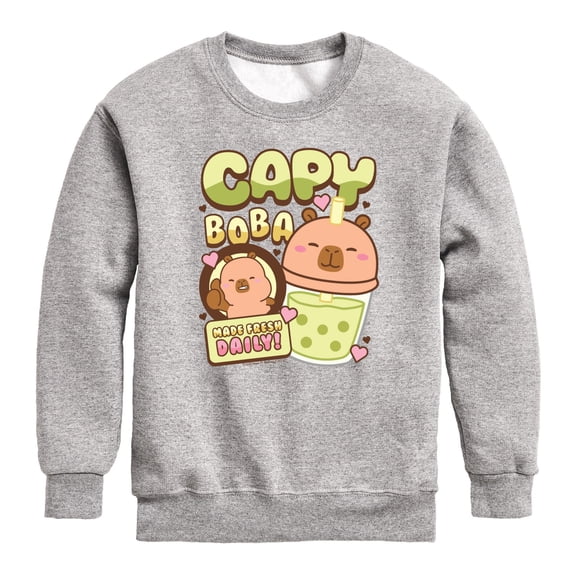 CapyFun - Capybara Boba - Youth Boys Crew Fleece Sweatshirt