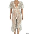 thumbnail image 4 of Spencer Women's Lace Cardigan Floral Crochet Sheer Beach Bikini Cover Ups Long Open Kimono (White,M), 4 of 5