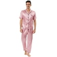 thumbnail image 2 of Unique Bargains Men's Button Down Satin Pajama Sets Short Sleeves Nightwear Medium Pink, 2 of 6
