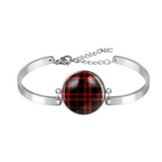 OWNTA Black & Red Scottish Plaid Pattern, Adjustable Stainless Steel Bracelet with Unique Patterns