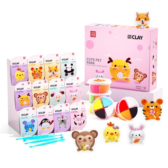 LOUFOR Air Dry Clay Kits - Modeling Clay for Kids, Ultra Light & Soft, Safe & Non-Toxic, DIY Airdryclay Kit with Sculpting Tools and Tutorials, Creatible