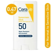 CeraVe Mineral Sunscreen Stick SPF 50 Body & Face Sunblock for Sensitive Skin, Kids & Adults 0.47 oz