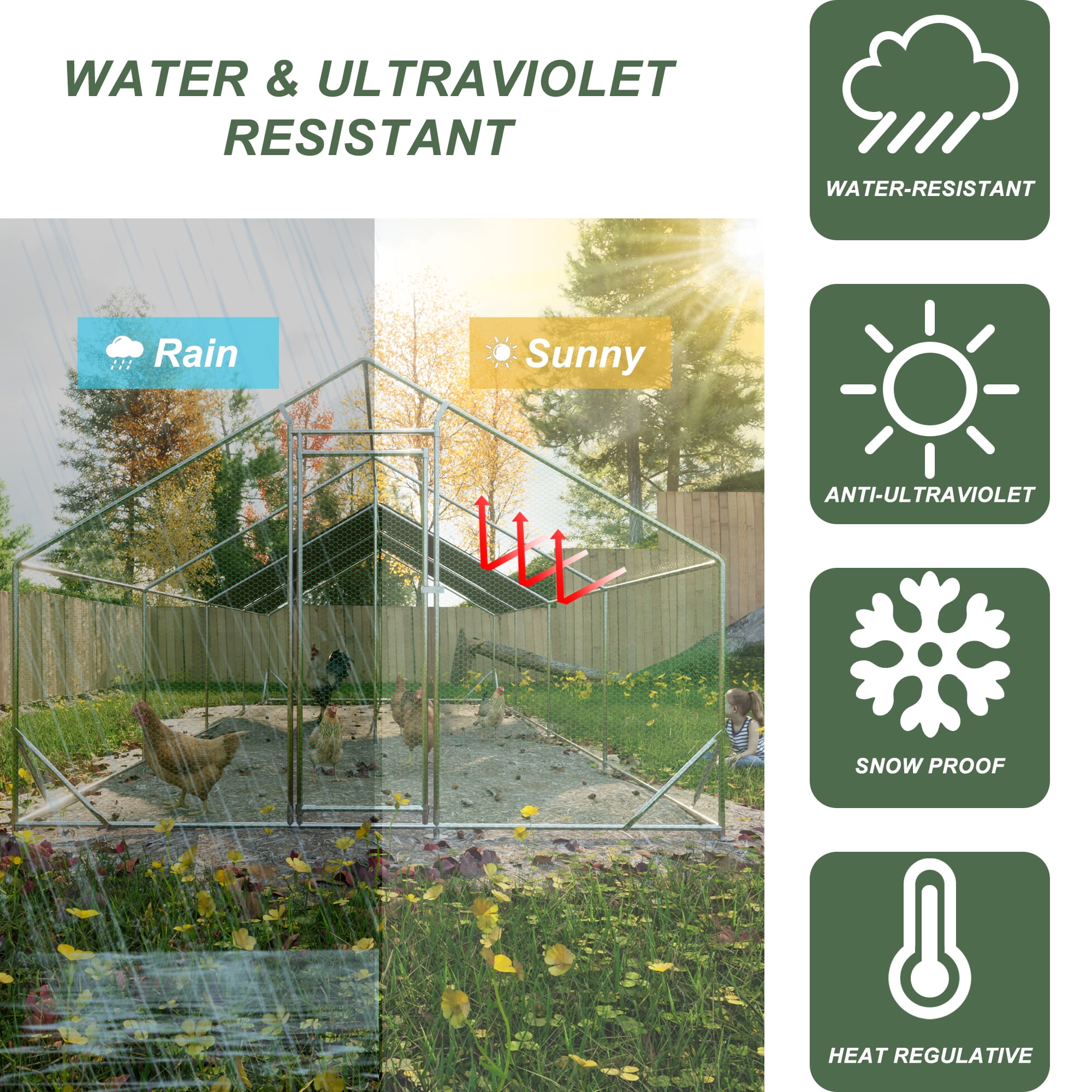 Pefilos 26' W Outdoor Large Chicken Coop, Walk-in Galvanized Mesh Chicken Run, Chicken Pen with Waterproof and Anti-UV Cover, Silver Pefilos 26' W Outdoor Large Chicken Coop, Walk-in Galvanized Mesh Chicken Run, Chicken Pen with Waterproof and Anti-UV Cover, Silver