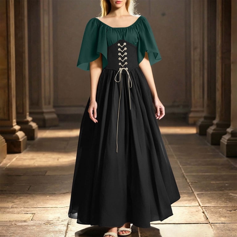 Wyobmus Women's Plus Size Victorian Dress Flutter Short Sleeve Off Shoulder  Renaissance Dress Lace Up Corset Medieval Court Ball Gown Green -  Walmart.com