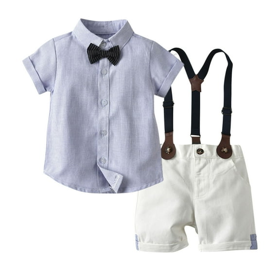 Mercatoo Summer Baby Boy Clothes Baby Boy Clothes Gentleman Bow Tie Stripe T-Shirt Tops Suspender Shorts Outfits