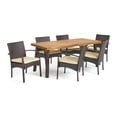 thumbnail image 3 of Baratta Outdoor Wicker and Acacia Wood 7-Piece Dining Set, Teak Finish and Cream, 3 of 9