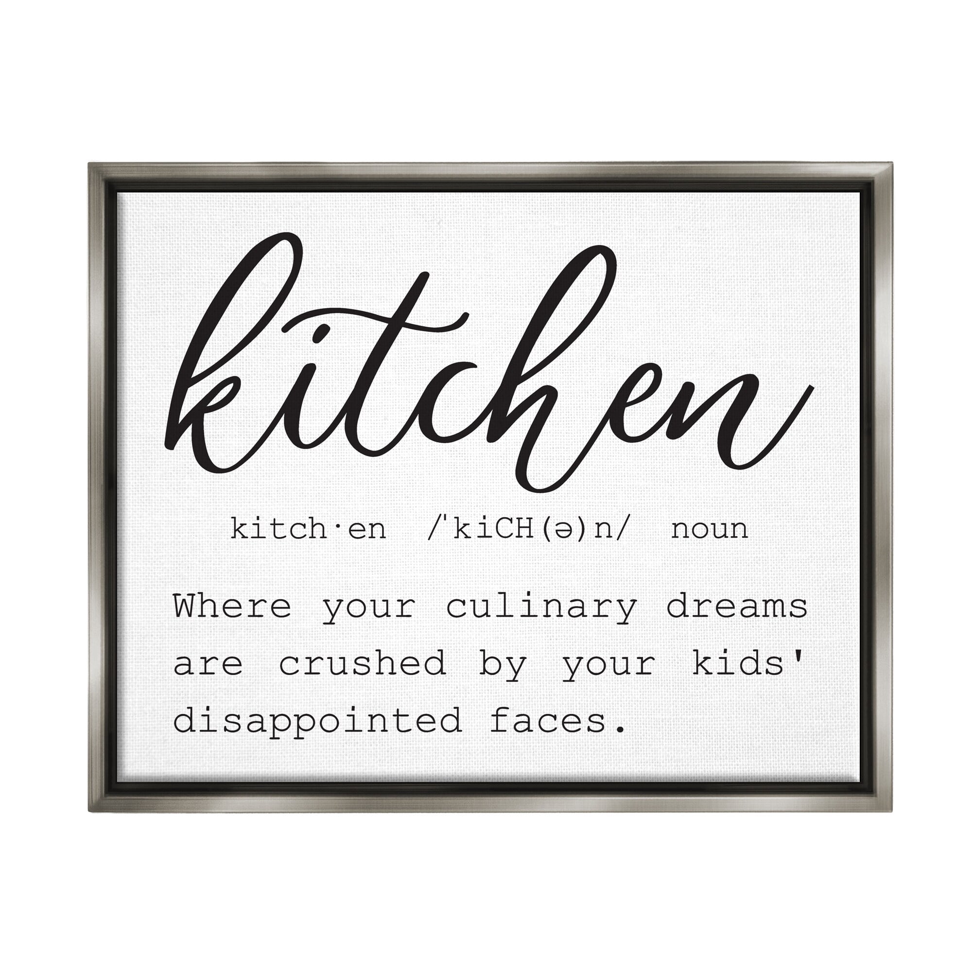 Stupell Industries Funny Kitchen Phrase Definition Cooking Typography Graphic Art Luster Gray Floating Framed Canvas Print Wall Art, Design by Lettered and Lined