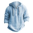 thumbnail image 2 of Hpapadks Summer Shirts for Men Hooded Long Sleeve Buttons Pullover Blouses with Pocket Solid Loose Mens Dress Shirts Sky Blue M, 2 of 5