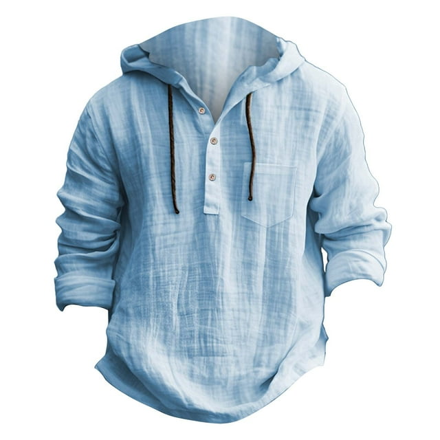 Manteau à Capuche à Manches Longues pour Hommes, Mode Décontractée en Lin avec Poches