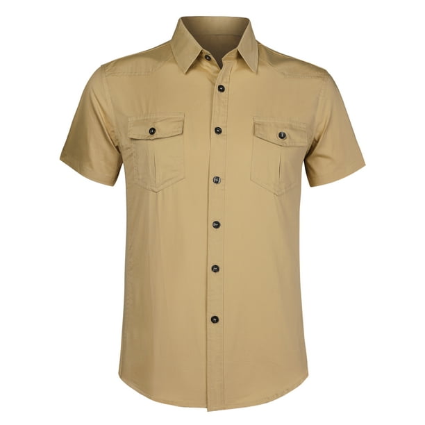 Camisa cargo para hombre manga corta ajuste regular con botones camisas de safari con bolsillos Caqui S Lars Amadeus Camisa Bodega Aurrera en linea
