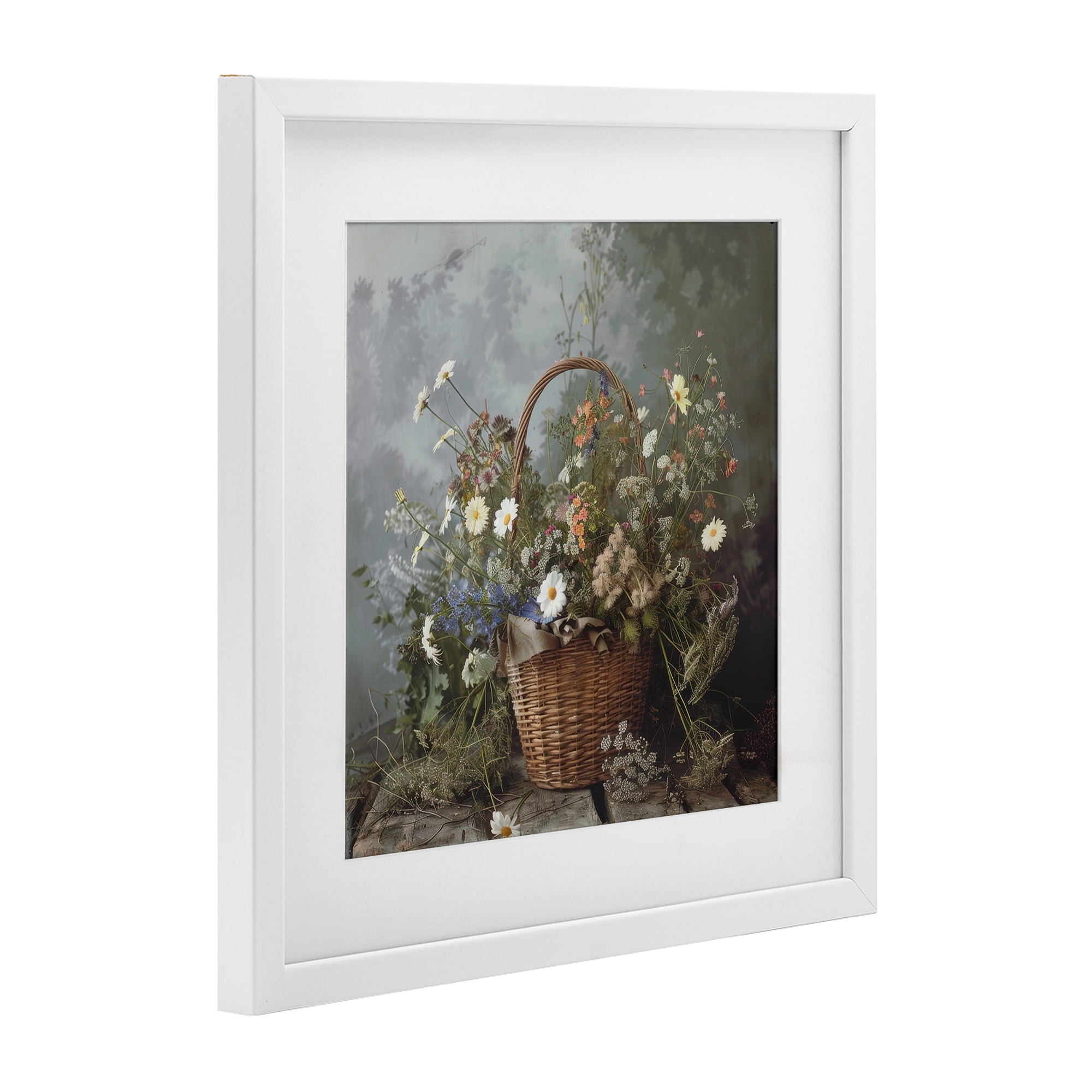 Stupell Industries Floral Basket Still Life White Framed Print Under Glass, design by Lazar Studio