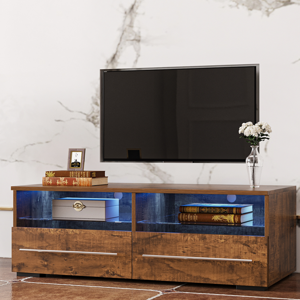 SESSLIFE LED TV Stand for UP 43 Inch TVs, Wooden Entertainment Center