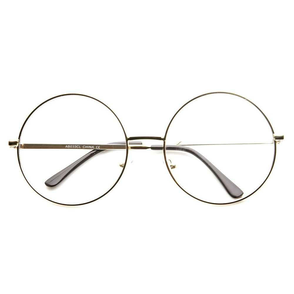Large Oversized Metal Frame Clear Lens Round Circle Eye Glasses 