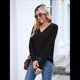 thumbnail image 5 of Camisetas de Larga para Mujer, Cuello en V, Suaves, Básicas, Holgadas, Informales, A Negro S, 5 of 9
