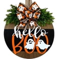 thumbnail image 1 of Señal de bienvenida de Halloween para puerta de entrada, patrón lindo clásico, señal de puerta de bienvenida de madera redonda, decoración colgante de 30cm, 1 of 4