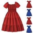 thumbnail image 1 of NJDVHB Robe d'Été pour Tout-Petit, Robe de Plage pour Fille, Robe de Fête pour Filles, Robe Princesse à Manches Courtes Col Rond à Volants, Bleu, 140, 1 of 5
