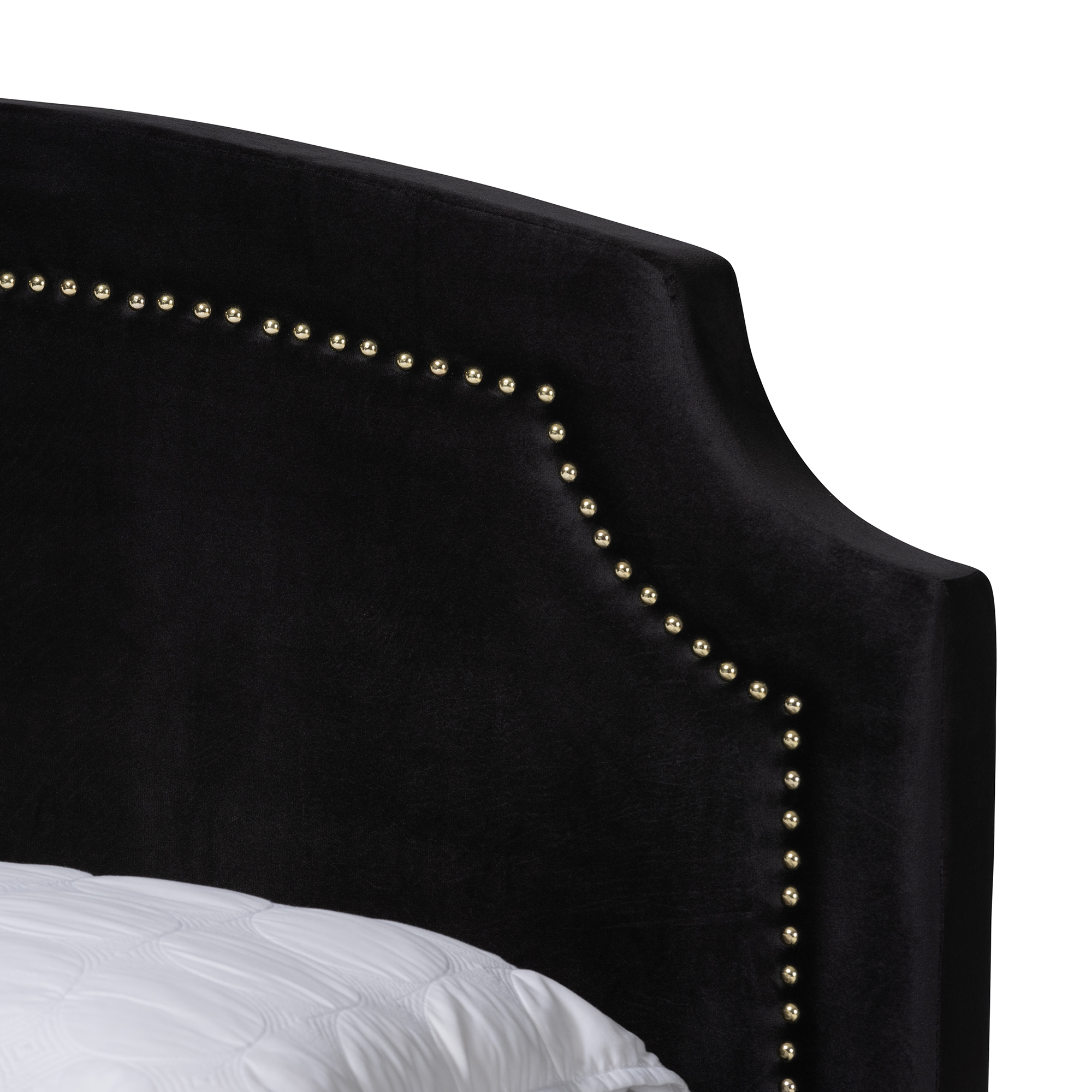 Baxton Studio Oxley Traditional Glam and Luxe Black Velvet and Gold Metal Queen Size Panel Bed