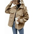 thumbnail image 2 of Women'S Wool Blend Button Down Long Sleeve Oversized Shacket Jacket Coat Khaki XL, 2 of 7