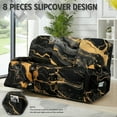 thumbnail image 2 of COEQINE Recliner Sofa Cover Anti-Slip Recliner Protector 8 Pieces 3 Seater Stretch Reclining Couch Cover Polyester Spandex Furniture Protector for Living Room, Marble Black Yellow, 2 of 8