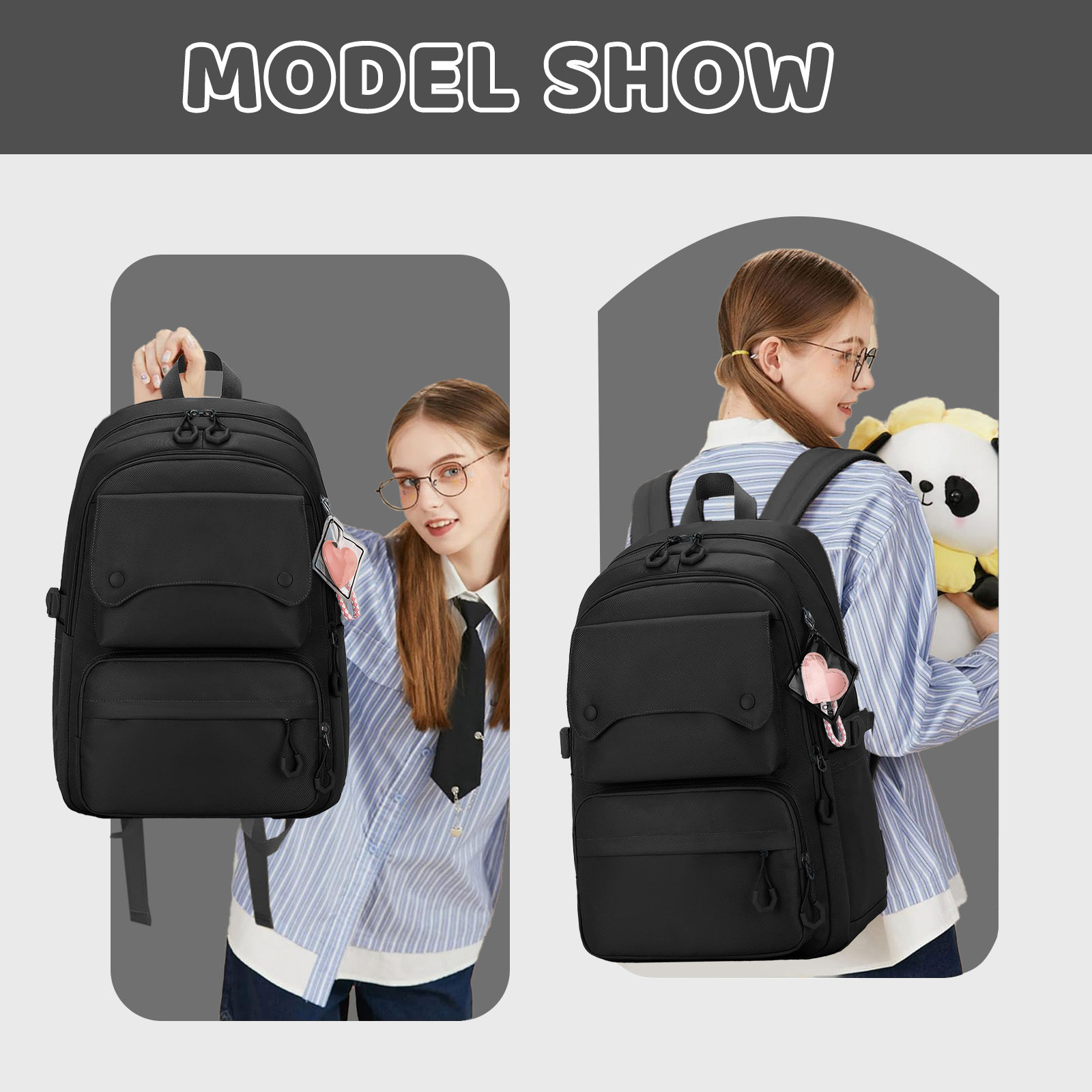 Inadays School Backpack for 15.6" Laptop, Black photo 3