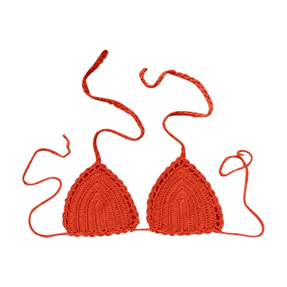 UJNDER Bikini Tops for Women Casual Hand Crocheted Solid Color Bikini Top for Unique Beach Style Swim Tops Women Orange_001 L