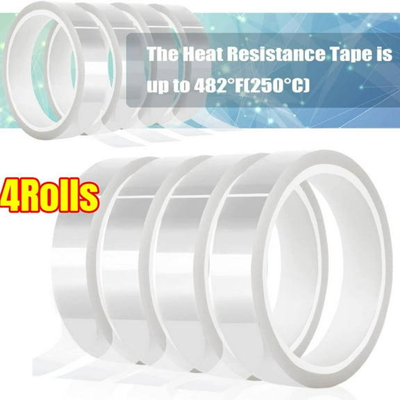 4 Rolls Clear Heat Tape, 20mm x33m(108ft) Transparent High Temperature Heat Resistant Tape,Heat Transfer Tape for Heat Press and Sublimation,Heat Transfer Vinyl