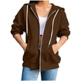 thumbnail image 5 of Women's Full Zip Hoodie Sweatshirt Casual Drawstring 3/4 Elastic Cuff Long Sleeve Hooded Sweatshirt with Kangaroo Pockets, 5 of 6