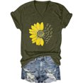 thumbnail image 4 of FASHOFT Women's Short Sleeve V Neck Sunflower Graphic Printed Summer Tees Vintage T Shirt Cotton Tops Novelty Shirt Army Green L, 4 of 4