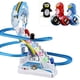 thumbnail image 1 of Juego de pista de carreras, 25,5 x 14,5 x 28 cm, material ABS, con vagón eléctrico, tobogán de pingüino, diseño colorido, duradero, desarrollo de habilidades motoras finas, para niños pequeños y niños, 1 of 5